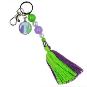 NWT, Wicked Keychain Beaded and Tassel Green and Purple